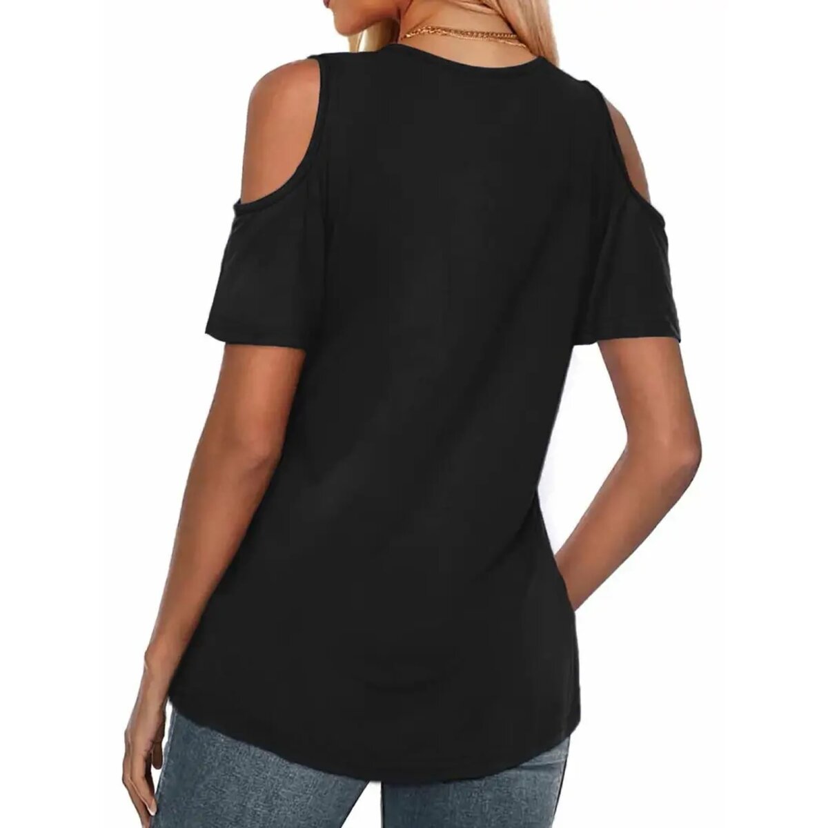 ROCK-HUS T-Shirt Shoulder Cut Out Line Dance