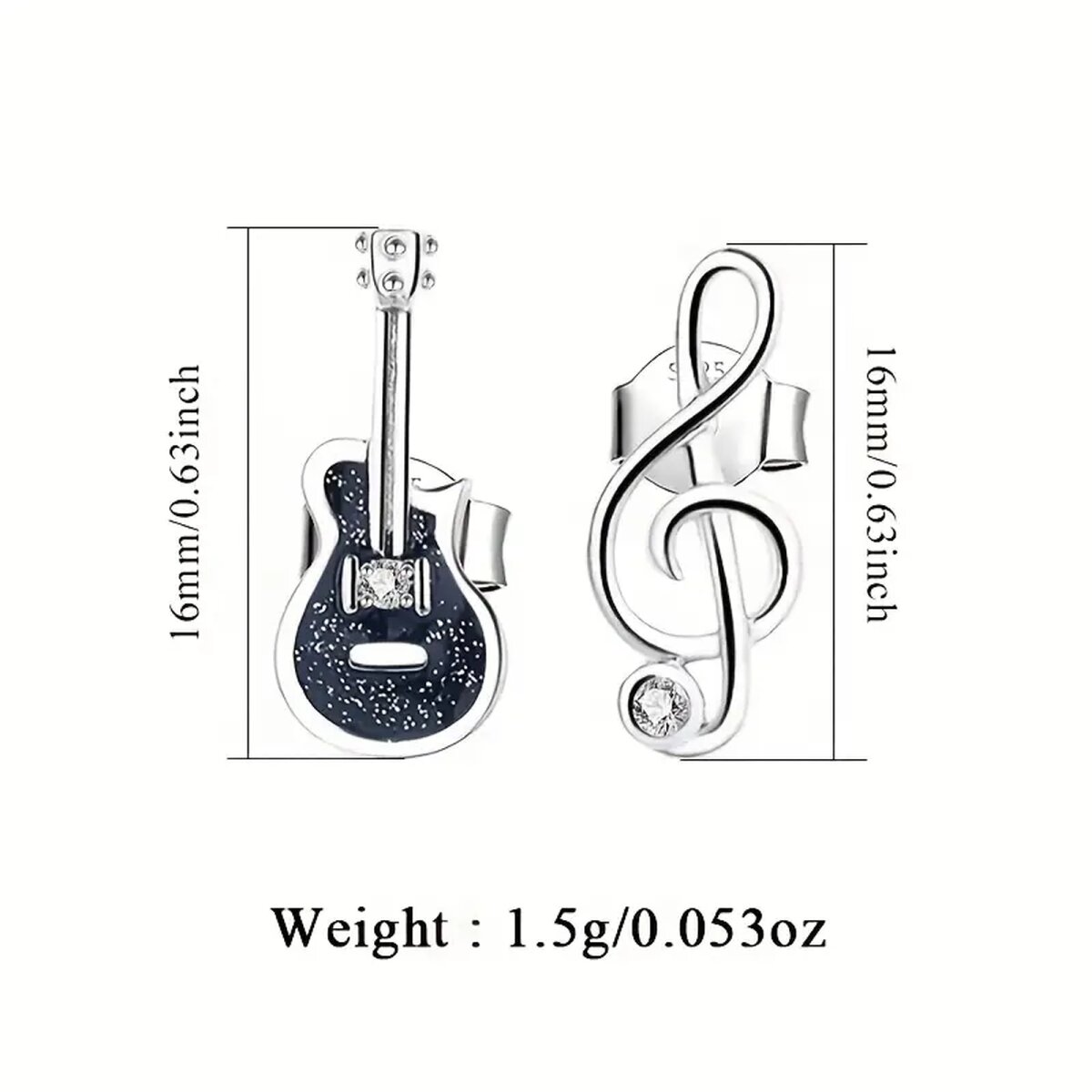 ROCK-HUS Ohrstecker Bassgitarre und Notenschlüssel 925er Sterling Silber