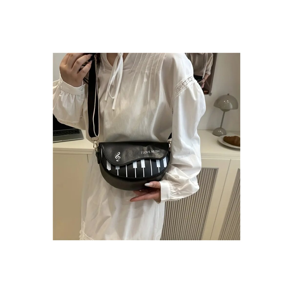 ROCK-HUS Clutch/Handtasche "I Love Music" Klaviatur Schwarz/Weiss