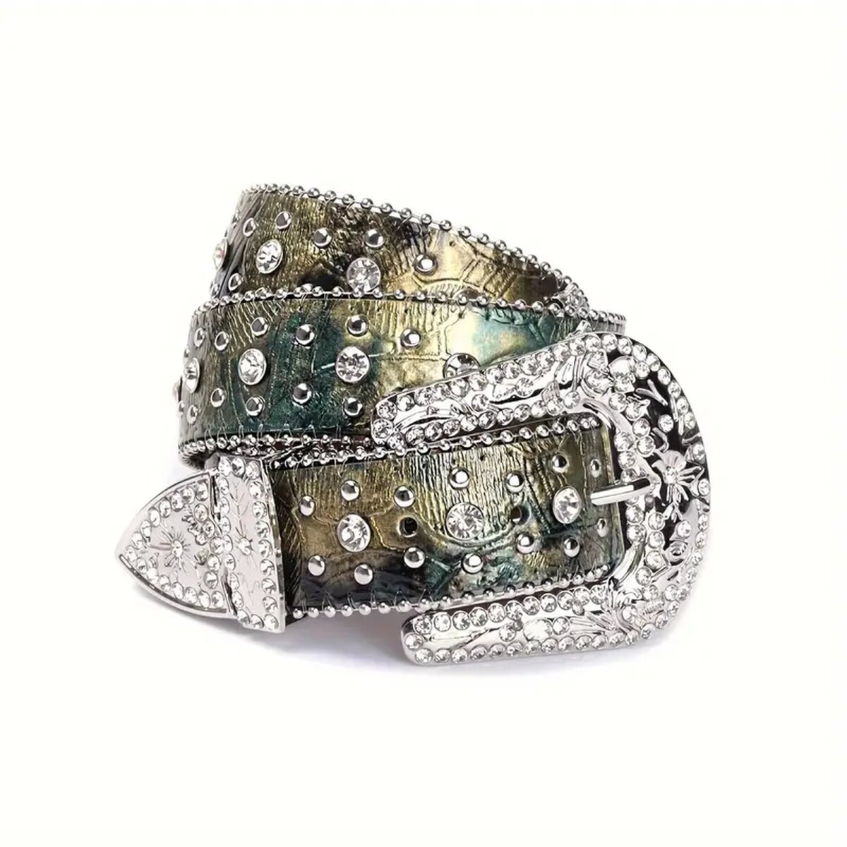 ROCK-HUS Gürtel Strass Kreuze Grün