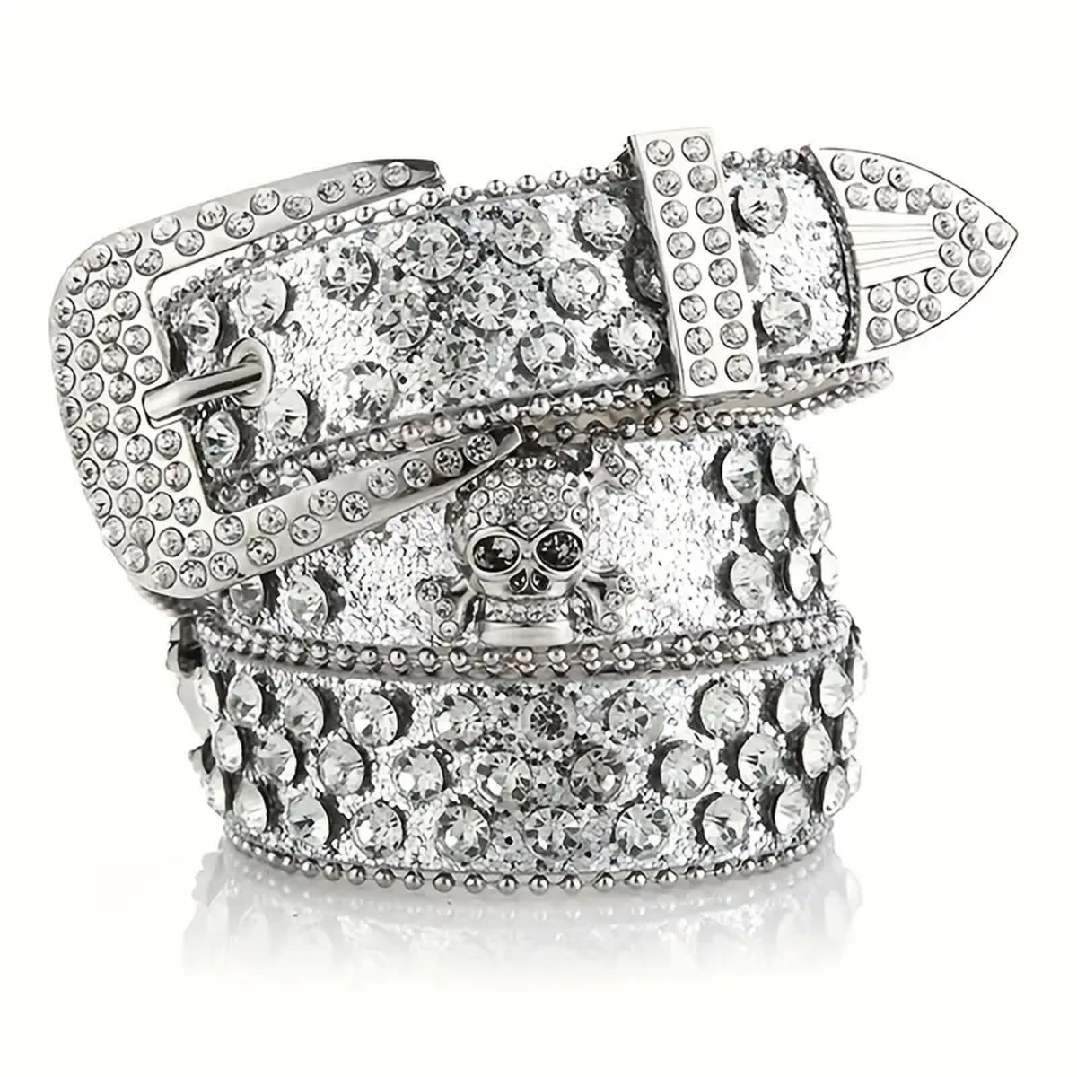 ROCK-HUS Gürtel Strass mit Totenköpfen S Silber