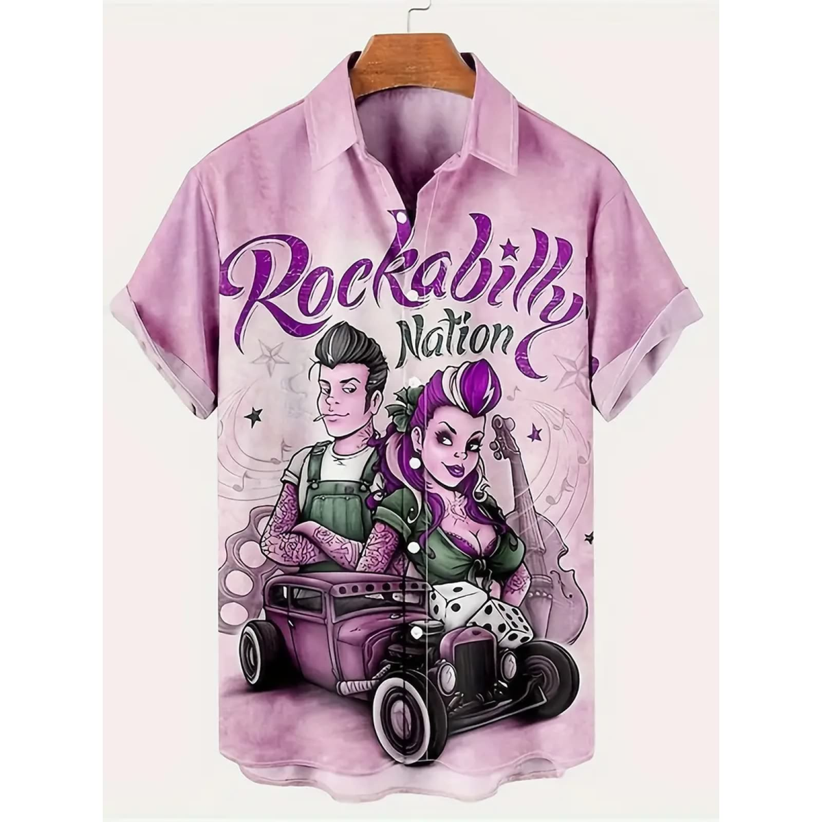 ROCK-HUS Damen Hemd Rockabilly Lila-Rosa 5XL