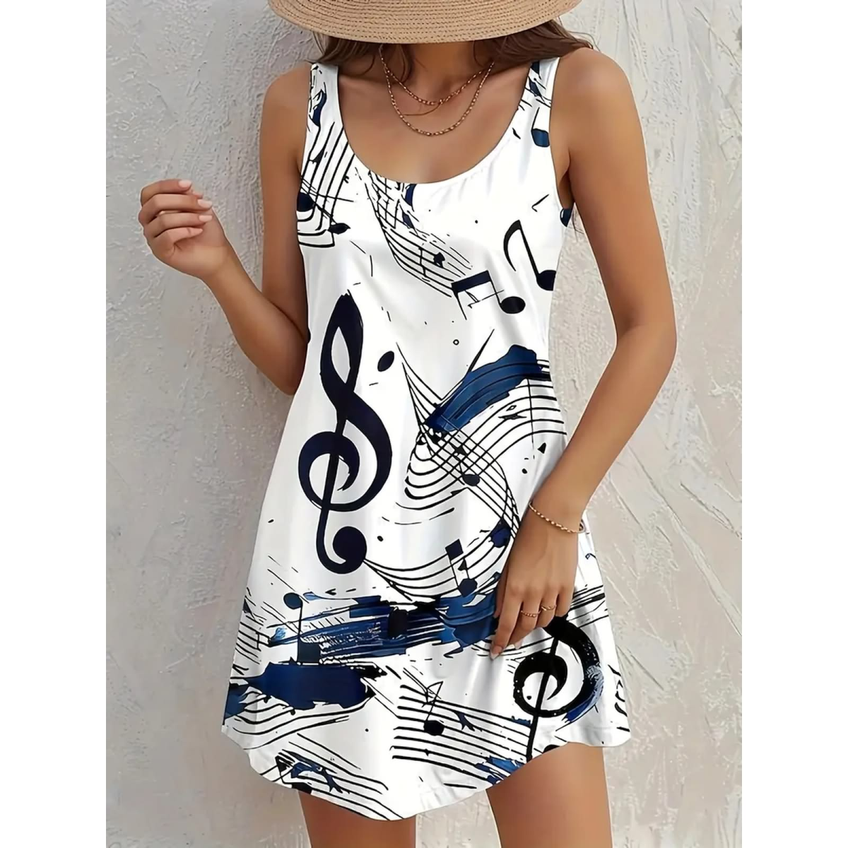 ROCK-HUS Kleid Weiss-Blau Notenschlüssel und Noten M