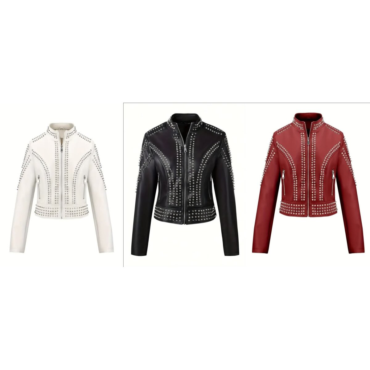 ROCK-HUS Jacke Faux Leather Elegant-Style Nieten Spitz & Rund