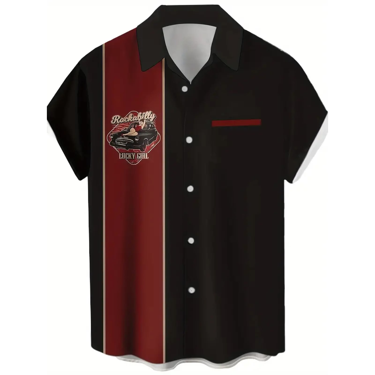 ROCK-HUS Damen Hemd Rockabilly Bowling schwarz-weinrot 5XL
