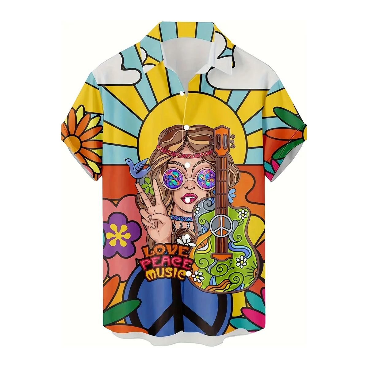 ROCK-HUS Hawaihemd Love-Peace-Music XL