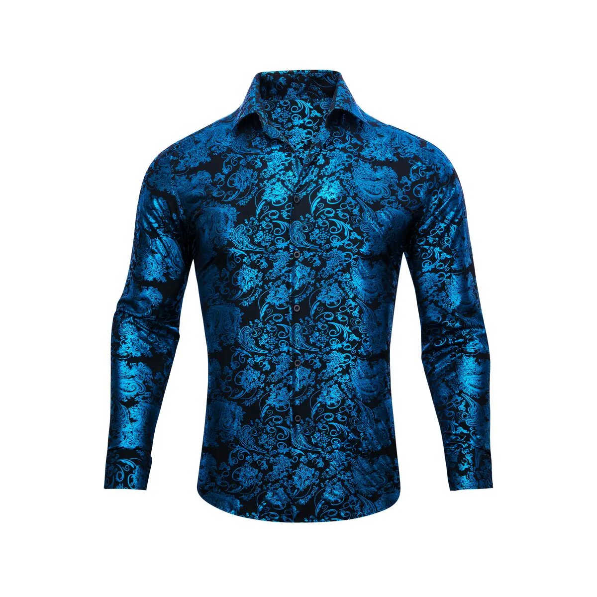 ROCK-HUS Hemd Brokat-Art Blau-Schwarz Hell XL