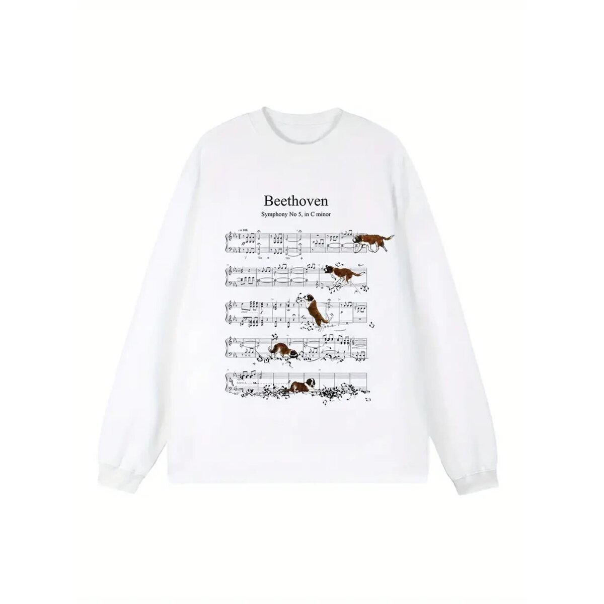 ROCK-HUS Damen Langarmshirt Beethoven Hunde weiss