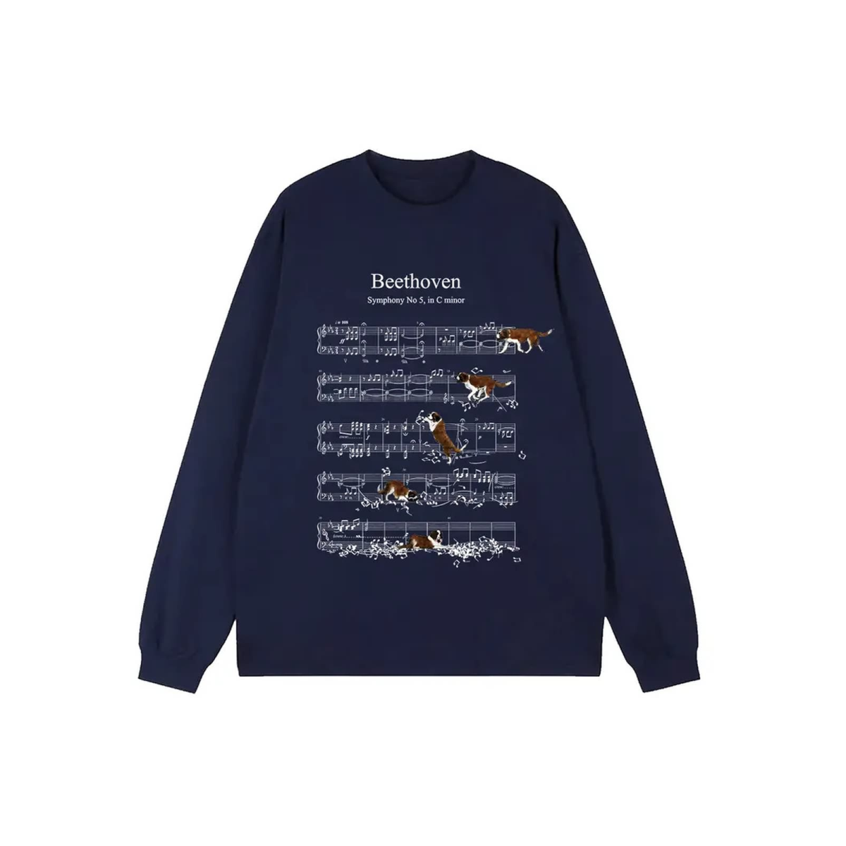 ROCK-HUS Damen Langarmshirt Beethoven Hunde blau S