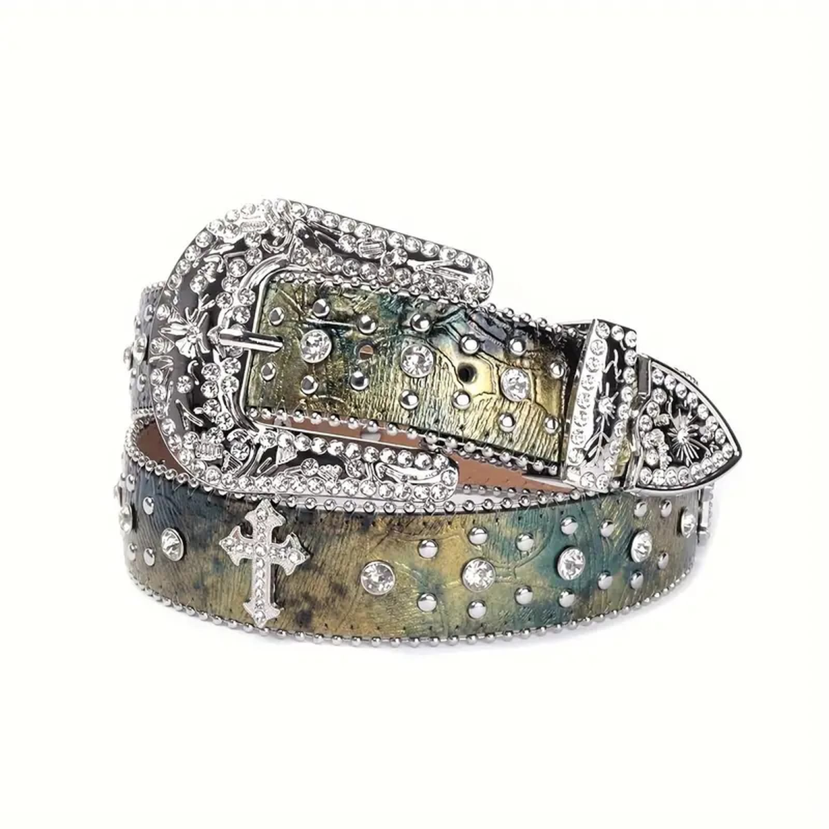 ROCK-HUS Gürtel Strass Kreuze Grün XL