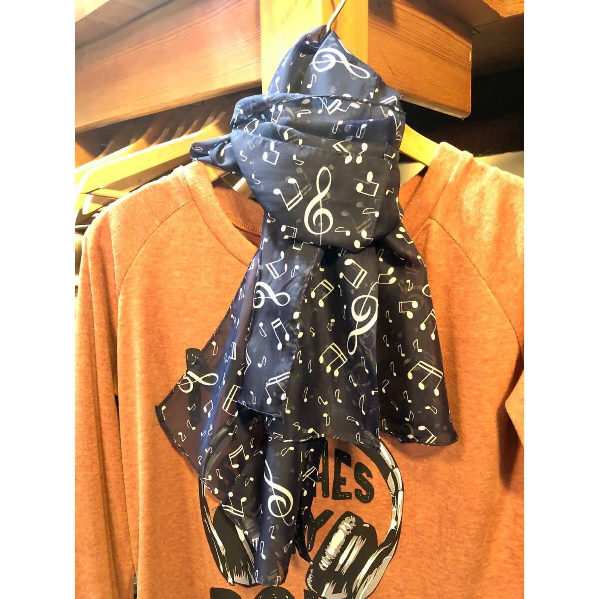 ROCK-HUS leichter Chiffon Schal Dunkelblau Noten