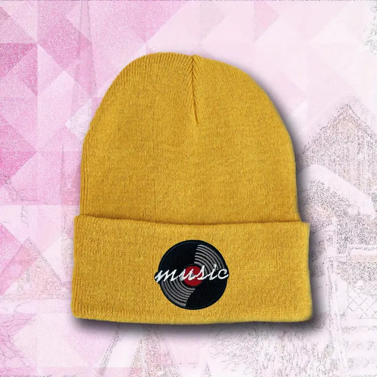 ROCK-HUS Strickmütze Schallplatte Gelb