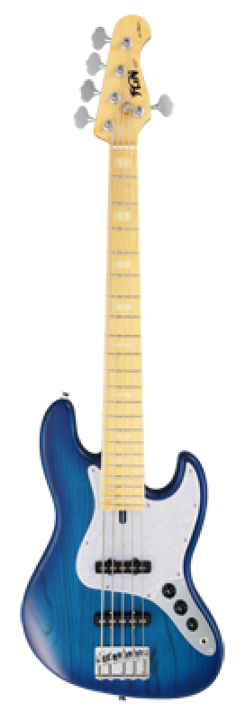 FGN Bassgitarre, Neo Classic JB-100, 5-Saiter Bass, See-Thru Blue Burs